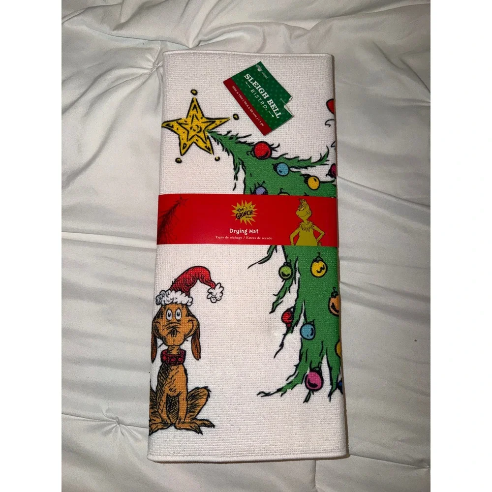 The Grinch Sleigh Bell Bistro Christmas Dish‎ Drying Mat Max Dog Dr Seuss